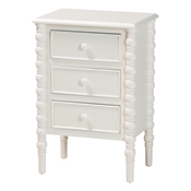 Baxton Studio Malinda Classic White Wood 3-Drawer End Table with Spindle Legs